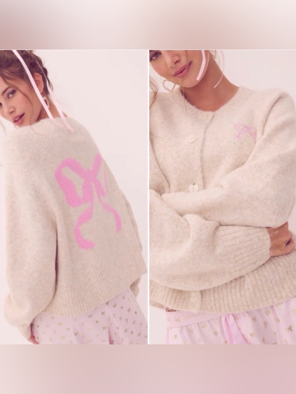 LoveShackFancy Victoria's Secret Pink X Bow  Cardigan with Pink Bow Detail